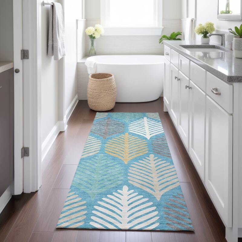 Machine Washable Indoor/ Outdoor Modern Fern Chantille Rug