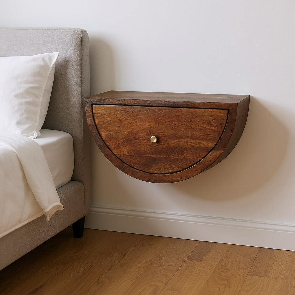 HomeRoots 18" Chestnut Solid Wood One Drawer Half Moon Floating Nightstand