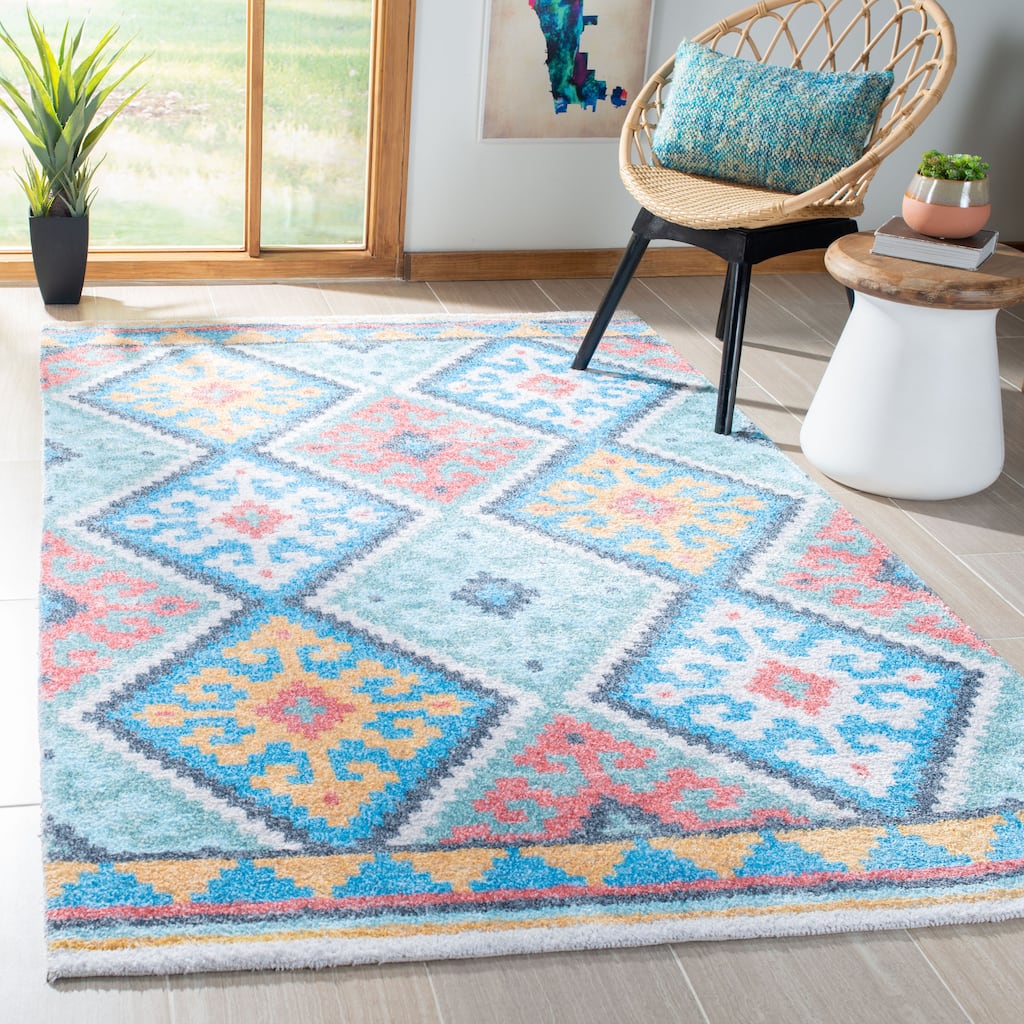 SAFAVIEH Handmade Saffron Karlie Modern & Contemporary Tribal Blue/Aqua Cotton