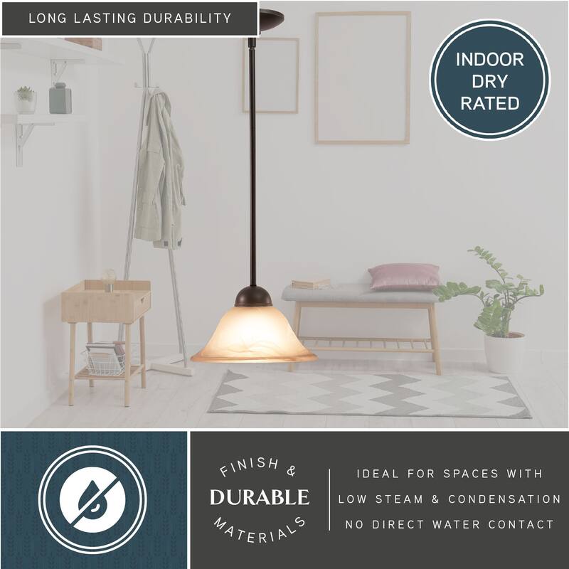 Da Vinci Bronze Mini Pendant Ceiling Light White Glass - 9.75-in W x 16.38-in H x 9.75-in D