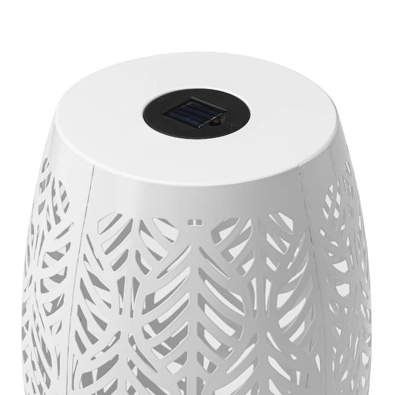 Glitzhome 18"H Outdoor Metal Side Table Garden Stool with Solar Lights