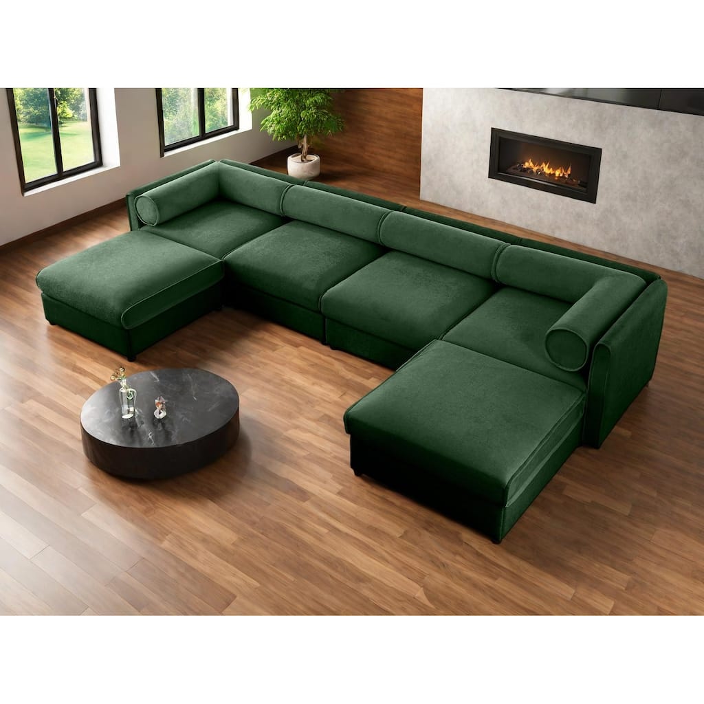 142.5" Chenille Upholstered U-Shaped Modular Sectional Sofa with Storage Seat, DIY Combination
