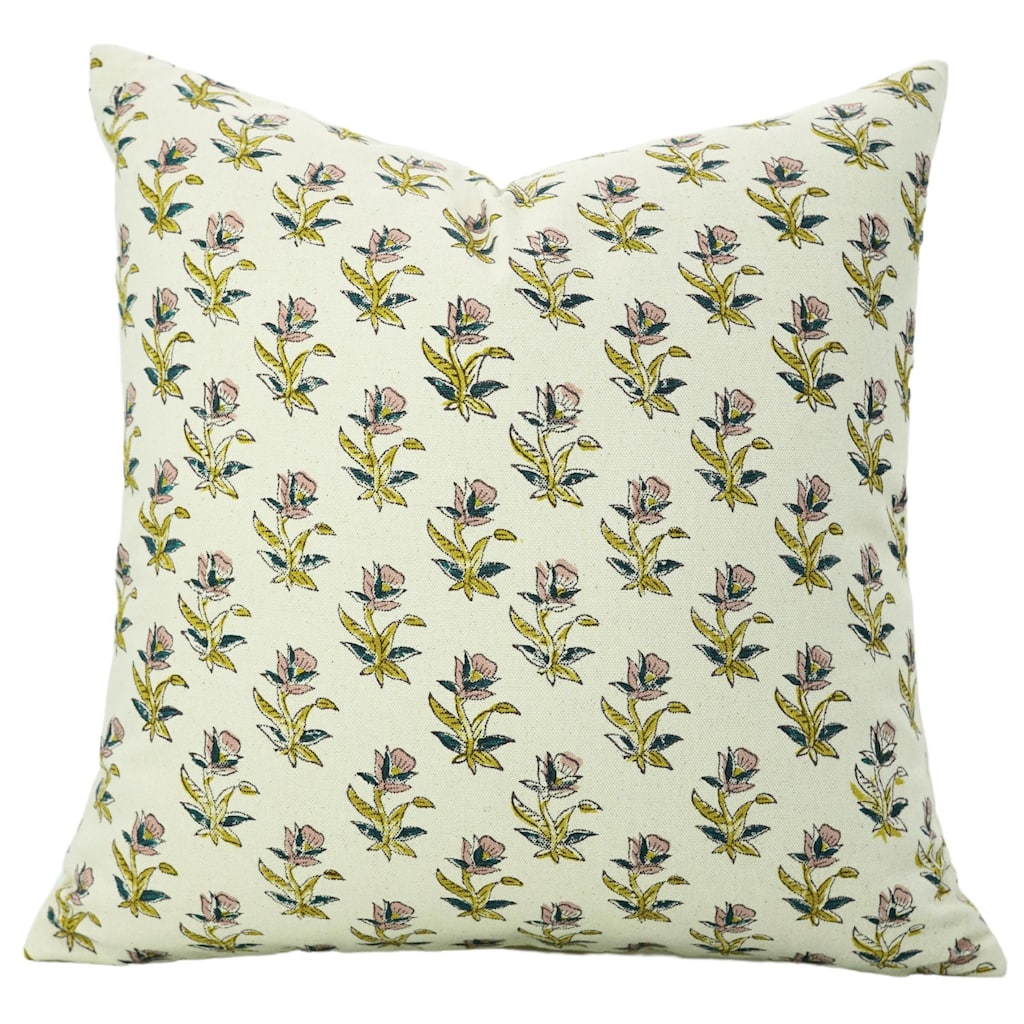 Fabdivine Hand Block Print Pillowcase in Cotton for Hotel Floral Cushion Cover Farmhouse Throw Décor, Coastal Tulip