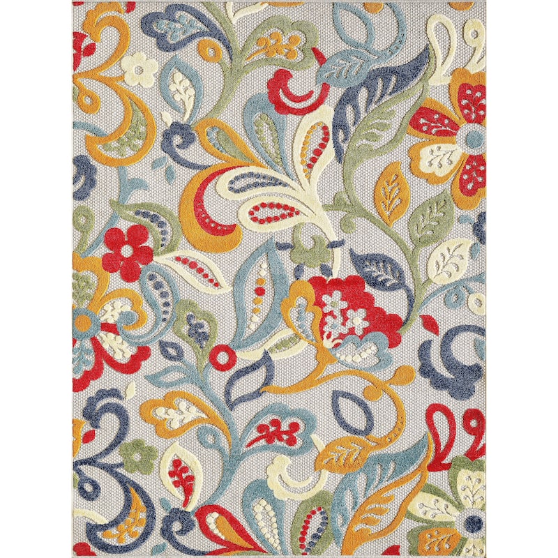 Domani Napa Floral Textured Indoor/ Outdoor Rug - 5'3" x 7' - Sunset