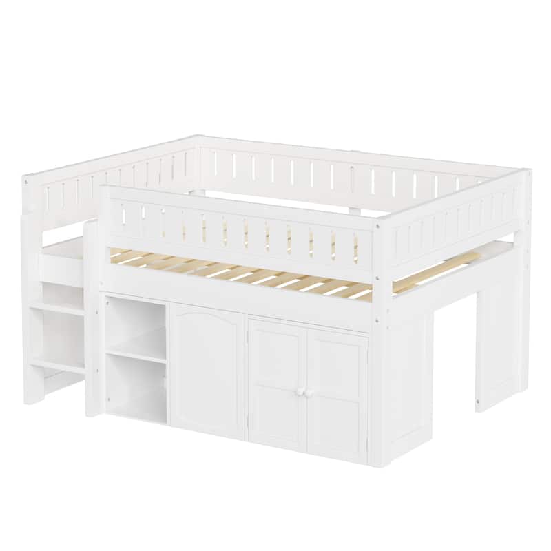 GDFStudio - Solid Wood Full Size Loft Bed with Storage & Chalkboard Panel