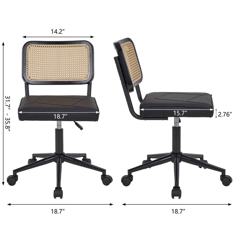 Javlergo Armless Home Office Desk Chair, Height Adjustable PU Leather Computer Task with 360° Swivel Rolling Wheels