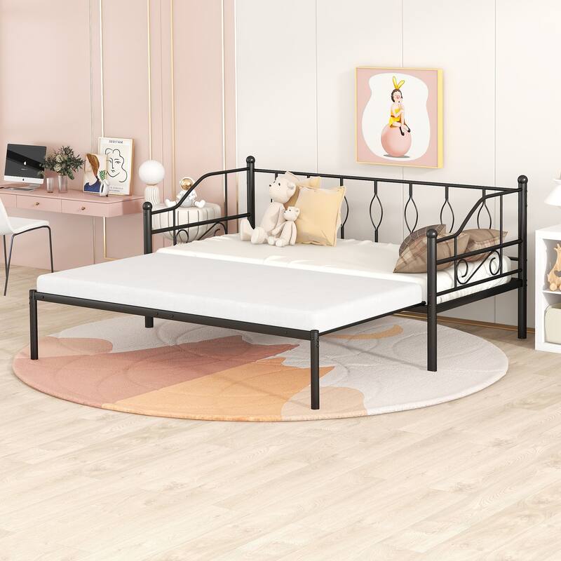 Metal Daybed with Trundle, Daybed with Slat No Box required Bed Bath