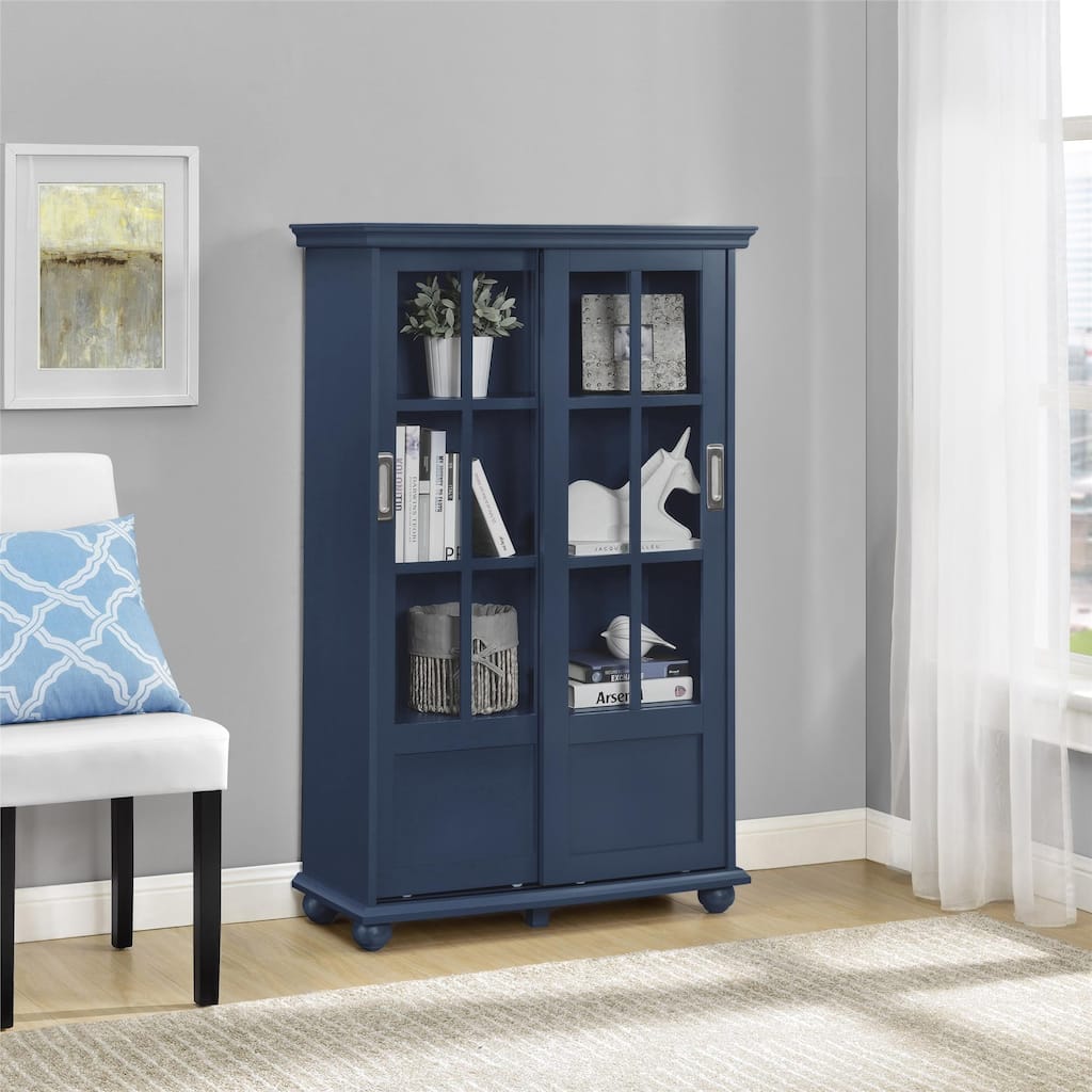 Ameriwood Home Aaron Lane Blue Bookcase with Sliding Glass Doors
