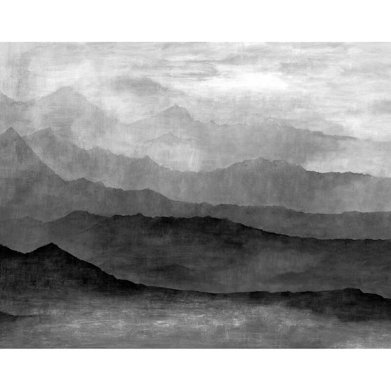 Galerie Wallcoverings Atmosphere Misty Mountains 6-Panel Non-woven Matte Wall Mural - 8.2 feet High x 10.4 feet Wide - Grey
