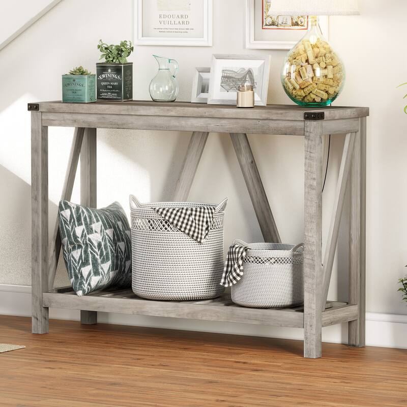 Pellebant A-frame Entry Console Table Long Sofa Table with Shelf - 45.27 in L x 13.98 in W x 31.88 in H - Grey