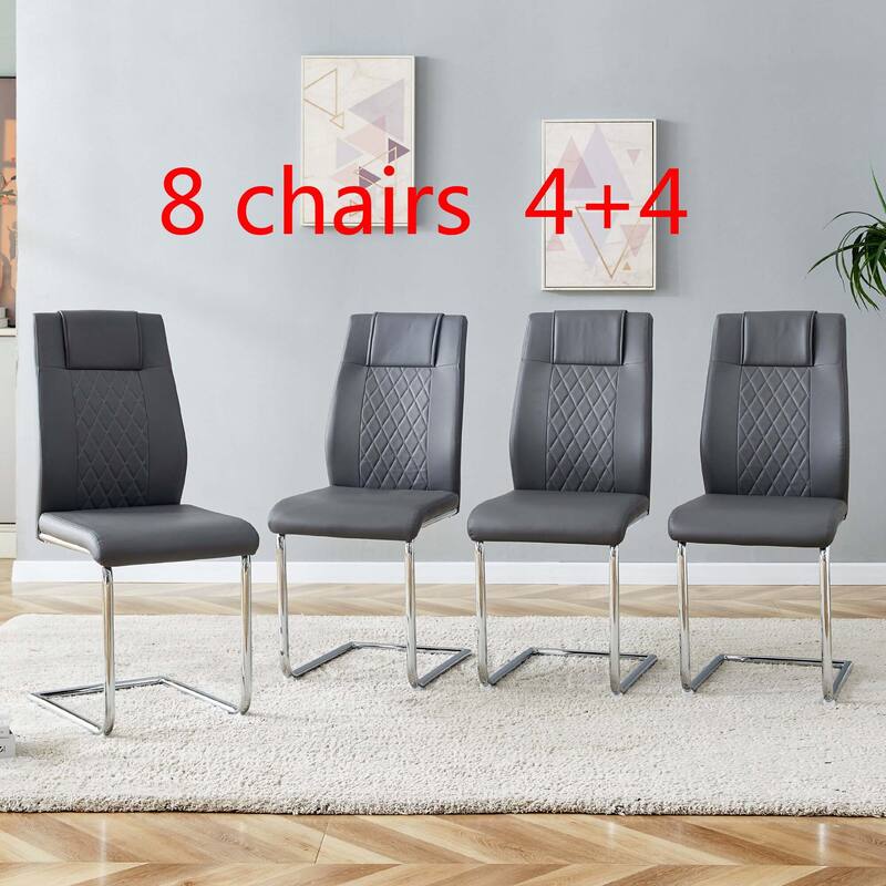 Dining Chairs with Faux Leather,Side Chairs(Set of 8) - Grey