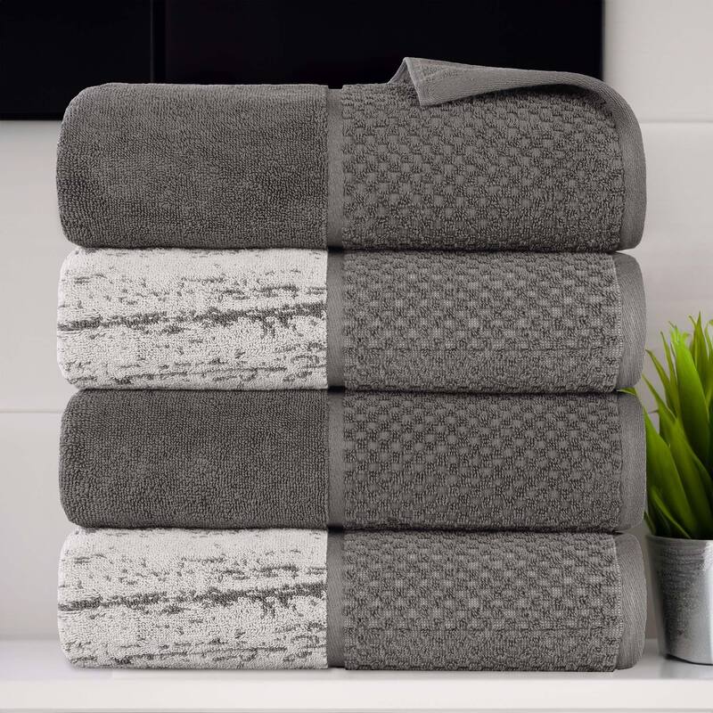 Superior Lodie Cotton Jacquard Solid and Two-Toned Bath Towel Set of 4