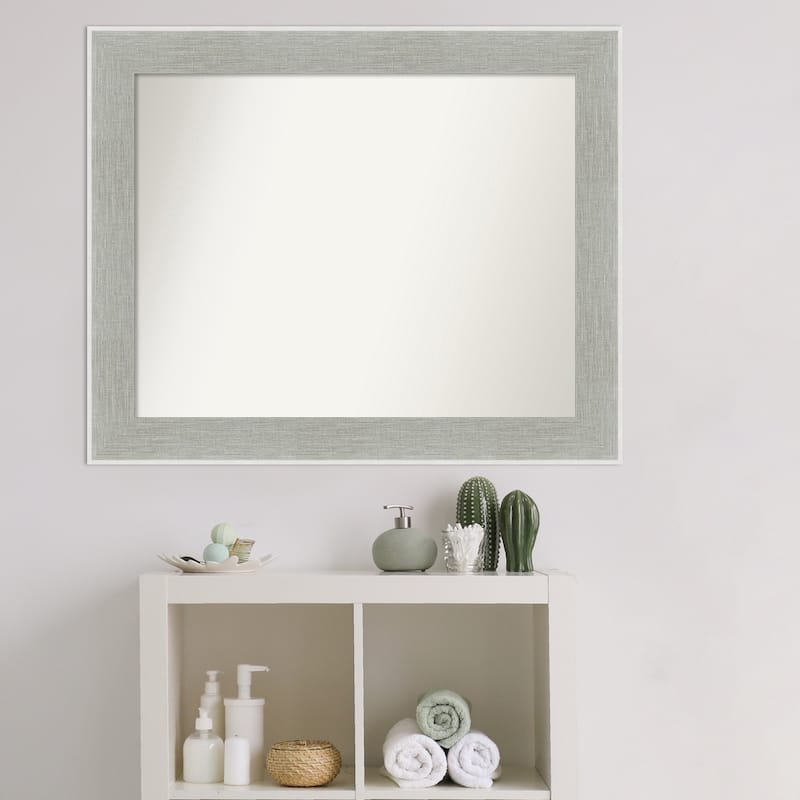 Non-Beveled Bathroom Wall Mirror - Glam Linen Grey Frame