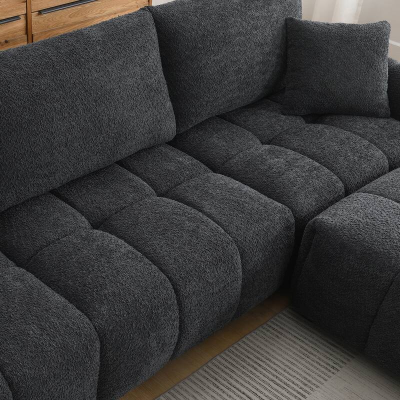 Modular Sectional Sofa Boucle Fabric Pull-line Design L-Shape Sofa Set with Movable Ottoman for Living Room 3-Seater Couch