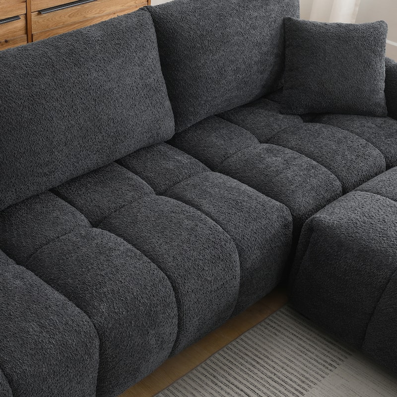 Vertical Tufting Sectional Sofa L Shape Modular Couches with Ottoman Chaise, Boucle Fabric Lounge Recliner Sofa