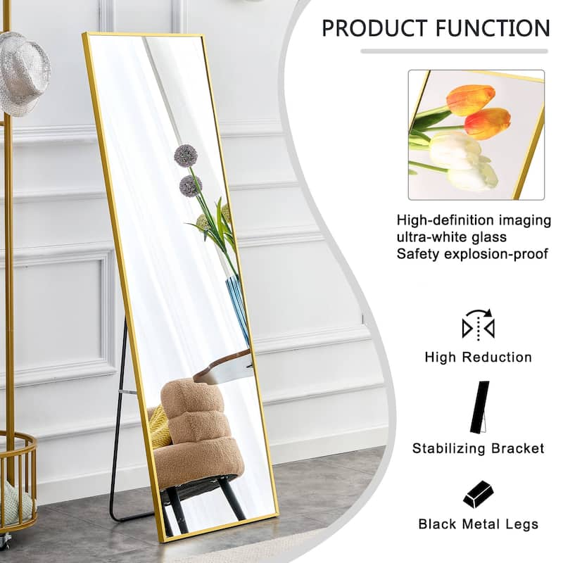Roomfitters Wall Mounted Full Body Mirror with Transparent Aluminum Frame, 59"x15.7" Modern Decorative Mirror, Transparent