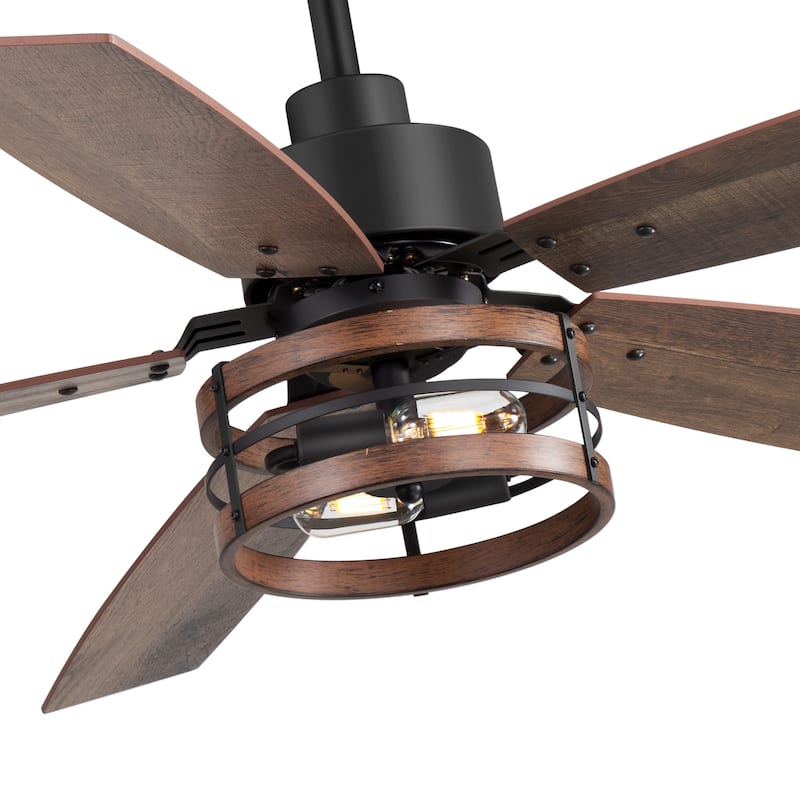 52" Farmhouse 5-Blade Black Caged Ceiling Fan with Light and Remote