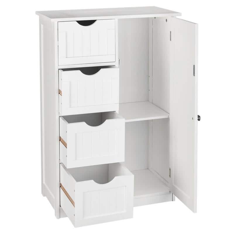 White 4-drawer Single Door Bathroom Storage Cabinet