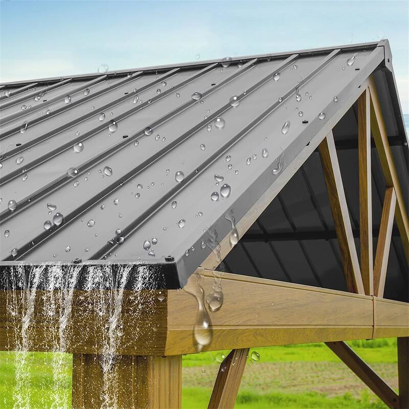 14 Ft. W x 12 Ft. D Wooden-coated Aluminum Patio Gazebo