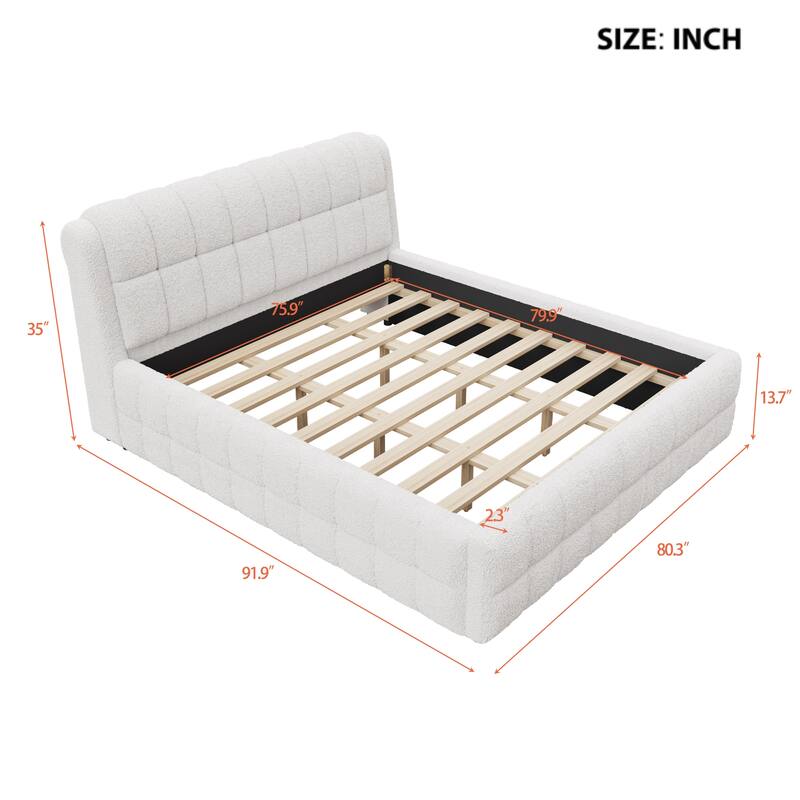 Modern Upholstered Platform Bed Frame Grounded Bed Frame with Striped Headboard/Wood Slats Support/No Box Spring/Easy Assembly