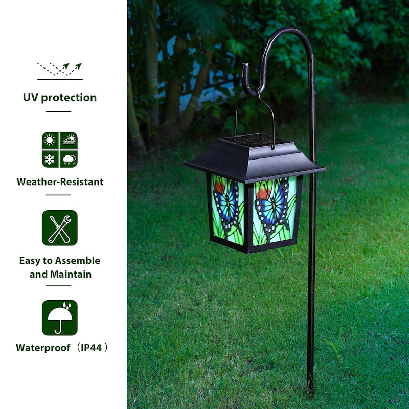 Glitzhome 30"H Solar Post Light Standing Garden Lantern Pathway Decor