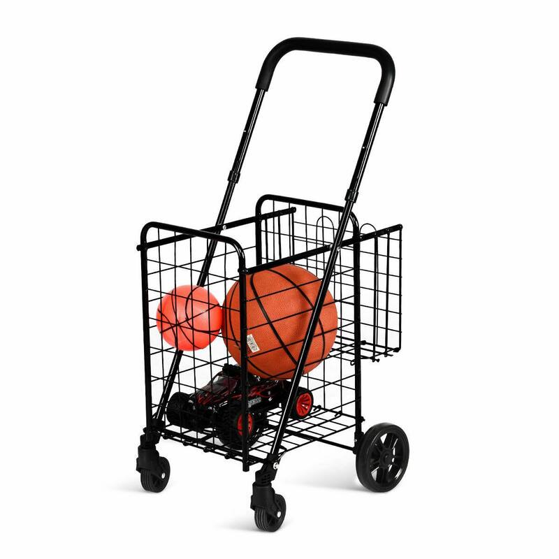 Costway Folding Shopping Cart Jumbo Basket Rolling Utility Trolley - 17'' x 19'' x 35''/37.5''