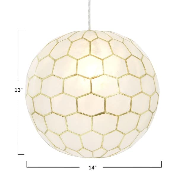 dimension image slide 1 of 9, Capiz Honeycomb Globe Pendant Light