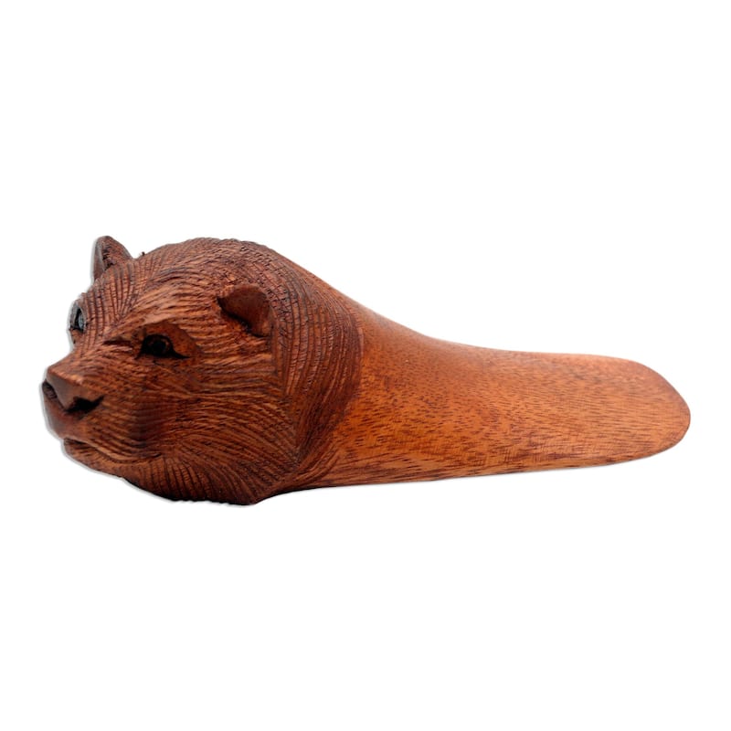 Novica Handmade Bear Head Wood Doorstop