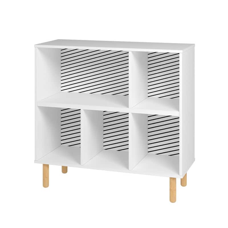 Essex 33.66 Low Bookcase with 5 Shelves in White and Zebra - Zebra