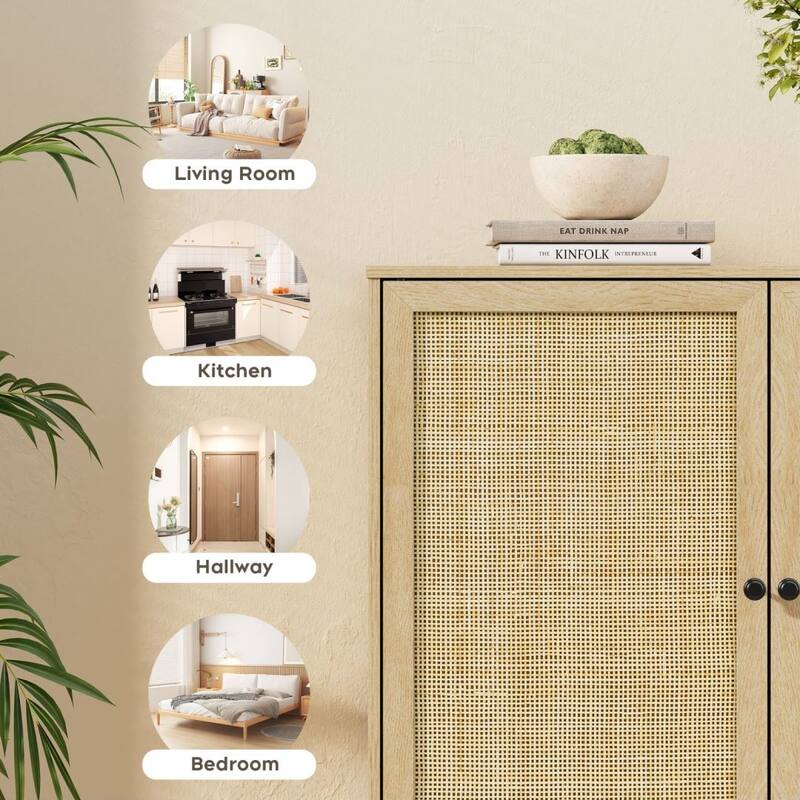 Boho Natural Rattan Double Door Shoe Cabinet