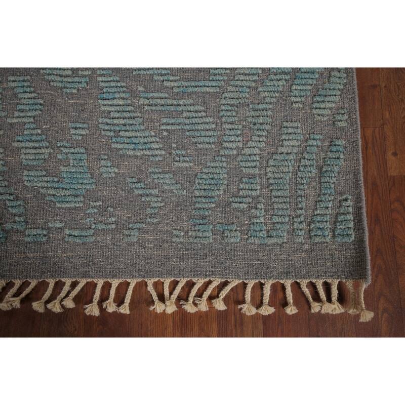 Moroccan Abstract Area Rug Hand-Knotted Oriental Grey Wool Carpet - 7'11"x 10'1"