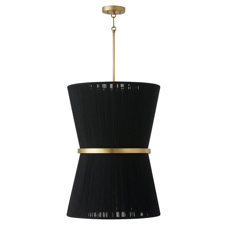 Cecilia 20" 6-light Patinaed Brass/ Tapered String Foyer Pendant - Patinaed Brass & Black Rope