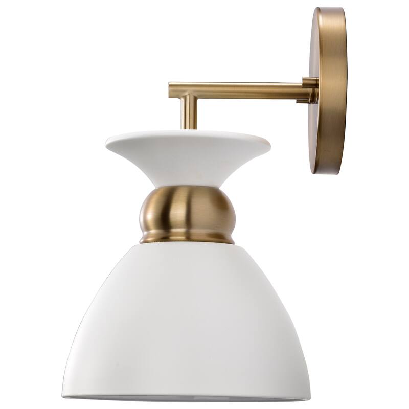 Perkins 1 Light Wall Sconce Matte White with Burnished Brass