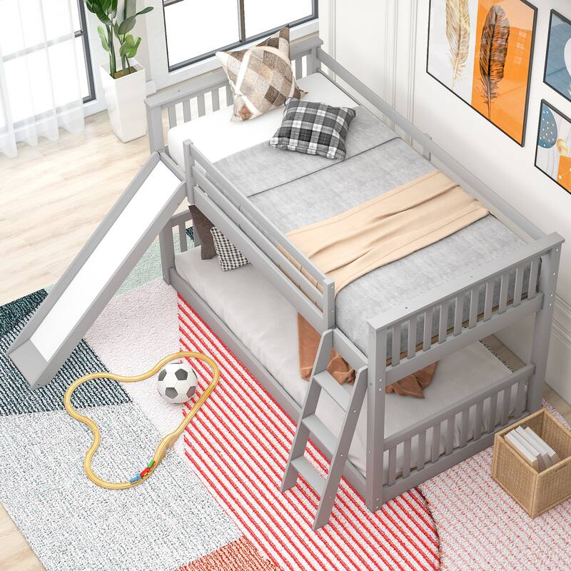 Twin over Twin Bunk Bed with Convertible Slide and Ladder, White