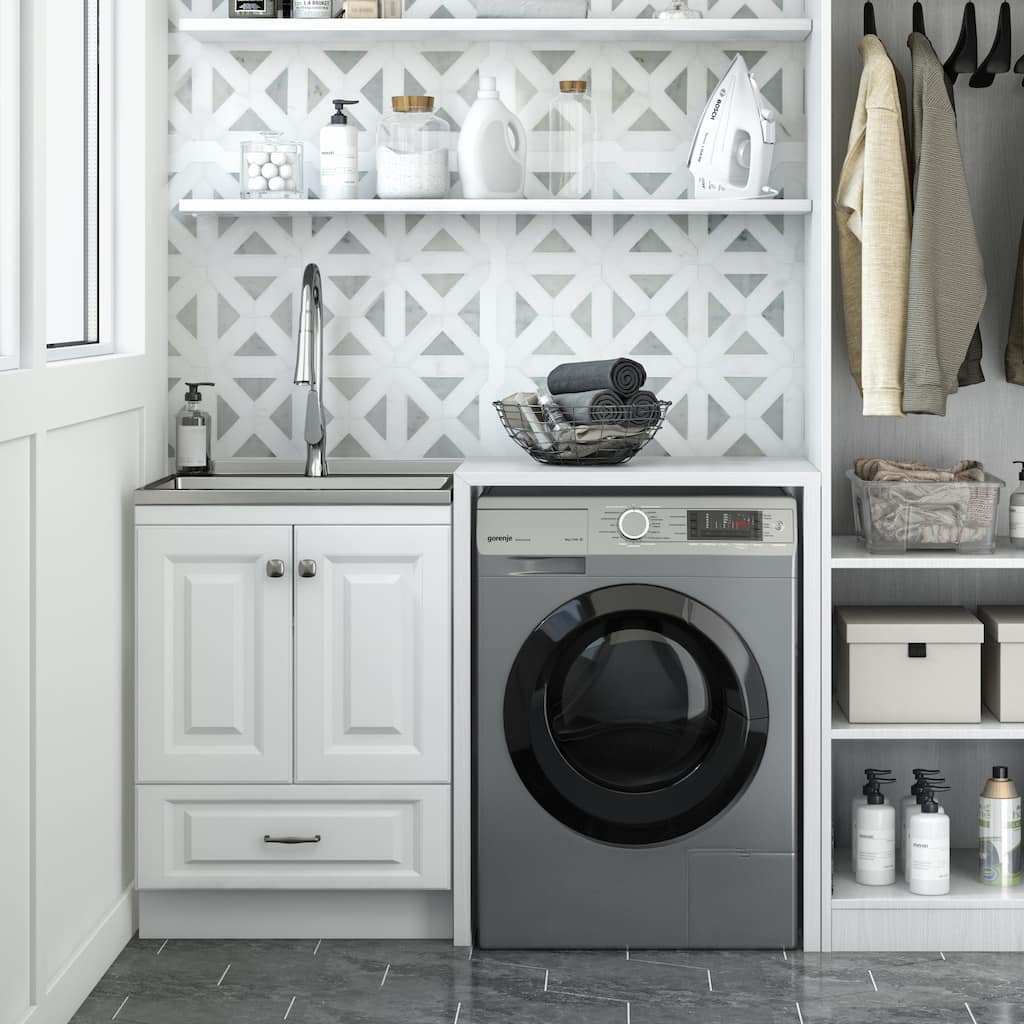 WYNDENHALL Bakersfield Transitional Laundry Cabinet with Faucet and Stainless Steel Sink