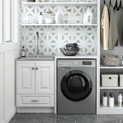 WYNDENHALL Bakersfield Transitional Laundry Cabinet with Faucet and Stainless Steel Sink