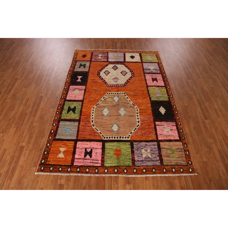 Tribal Geometric Moroccan Area Rug Handmade Oriental Wool Carpet - 6'8" x 9'7"