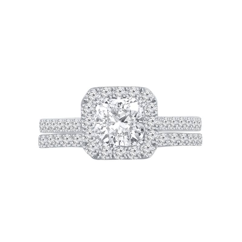 Auriya 1 1/2ctw Cushion-cut Halo Diamond Engagement Ring Set 14k Gold