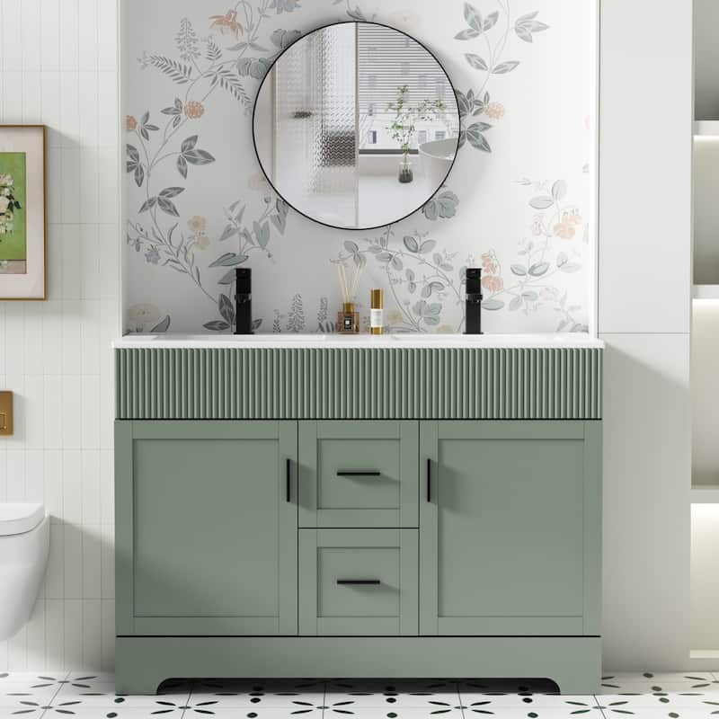 30"/36"/48" Single Bathroom Vanity Set with Drop in Sink Top with Wave Lines