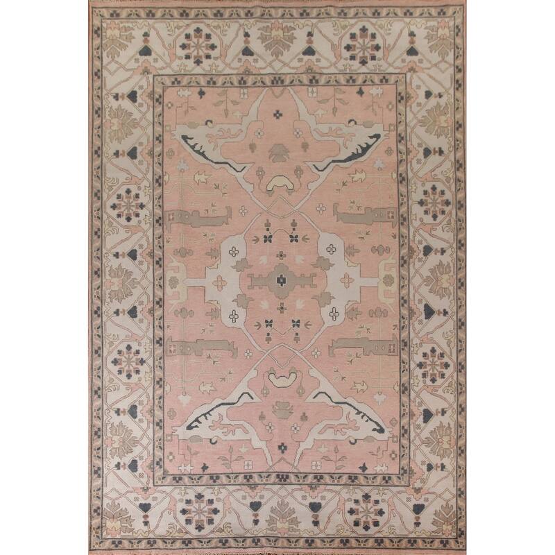 Pink Oushak Oriental Large Rug Hand-Knotted Wool Carpet - 10'0"x 13'10"