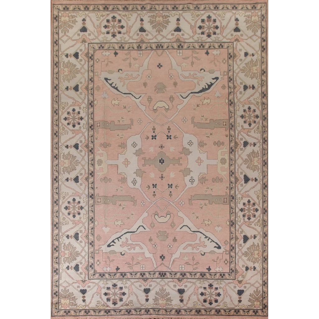 Pink Oushak Oriental Large Rug Hand-Knotted Wool Carpet - 10'0"x 13'10"