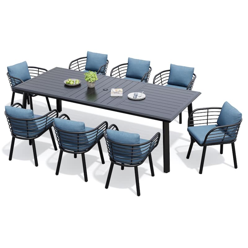 7/9-Piece Set Outdoor Aluminum Dining Table and Dining Chairs with Sunbrella Fabric Cushion