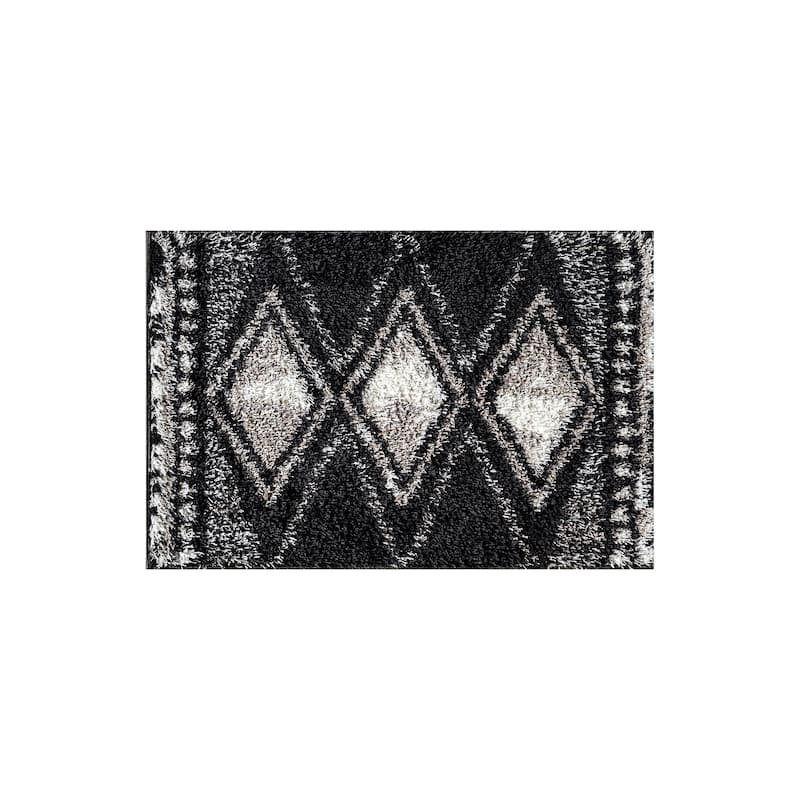 Geometric Grid Shag Rug - Anthracite Dark Gray - Medium Pile - Durable for Living Room, Bedroom, or Entryway