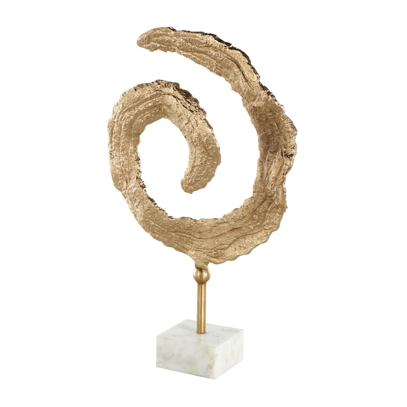 Aluminum Metal Abstract Textured Spiral Sculpture with Marble Base - Gold - Roche River Decor - 4"W x 13"L x 20"H