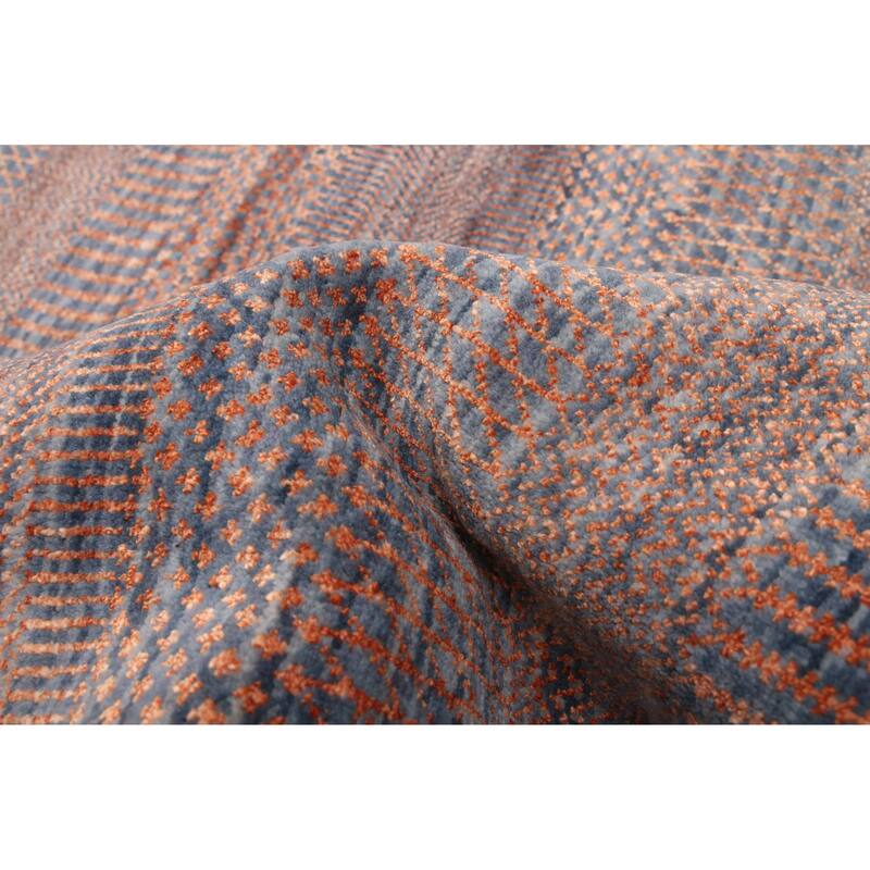 ECARPETGALLERY Hand-knotted Finest Silk Shadow Dark Blue, Dark Copper Silk, Wool Rug - 6'0 x 6'0