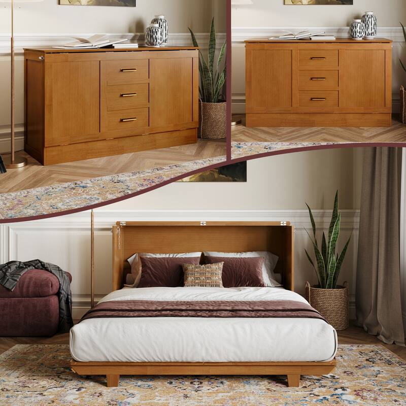 AFI Charleston Murphy Bed Chest with 6" Mattress - Light Toffee - Queen