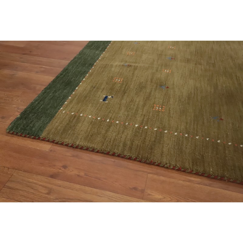 Hand Knotted Oriental 100% Wool Carpet Tribal Animal Pictorial Green Gabbeh Area Rug - 6' 11'' X 4' 7''