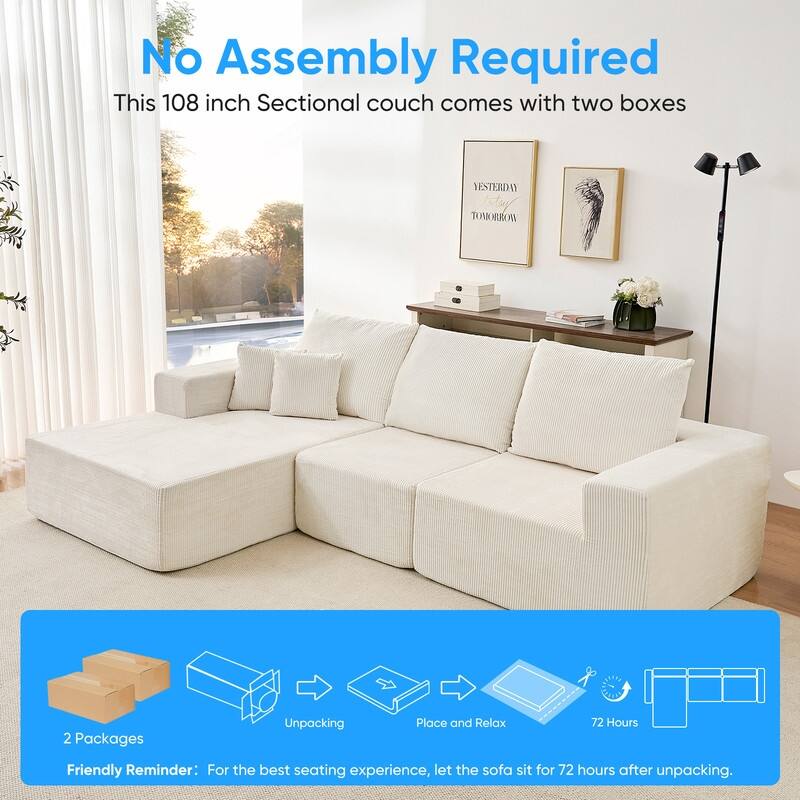 Mixoy W108"Corduroy Fabric Sectional Couch,3-Pieces Free-Combined Cloud Modular Modern L-Shaped Sofa with Chaise Lounge