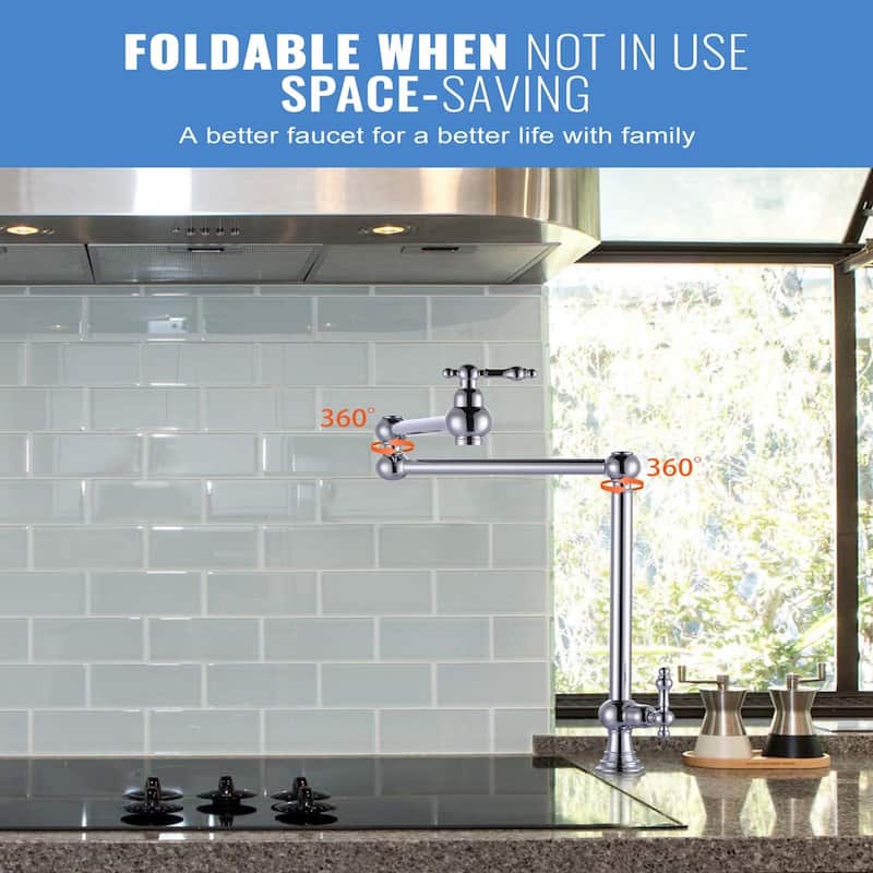 WOWOW 2-Handle Deck Mount Pot Filler Kitchen Faucet with Dual Swing Joints Design