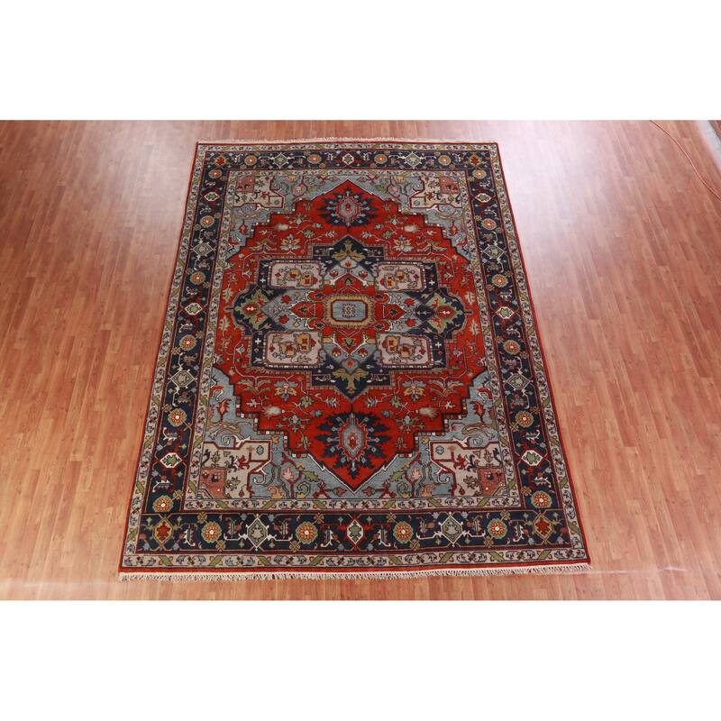 Hand Knotted Oriental 100% Wool Carpet Traditional Medallion Oranges & Rust Heriz (serapi) Area Rug - 12' 2'' X 8' 11''